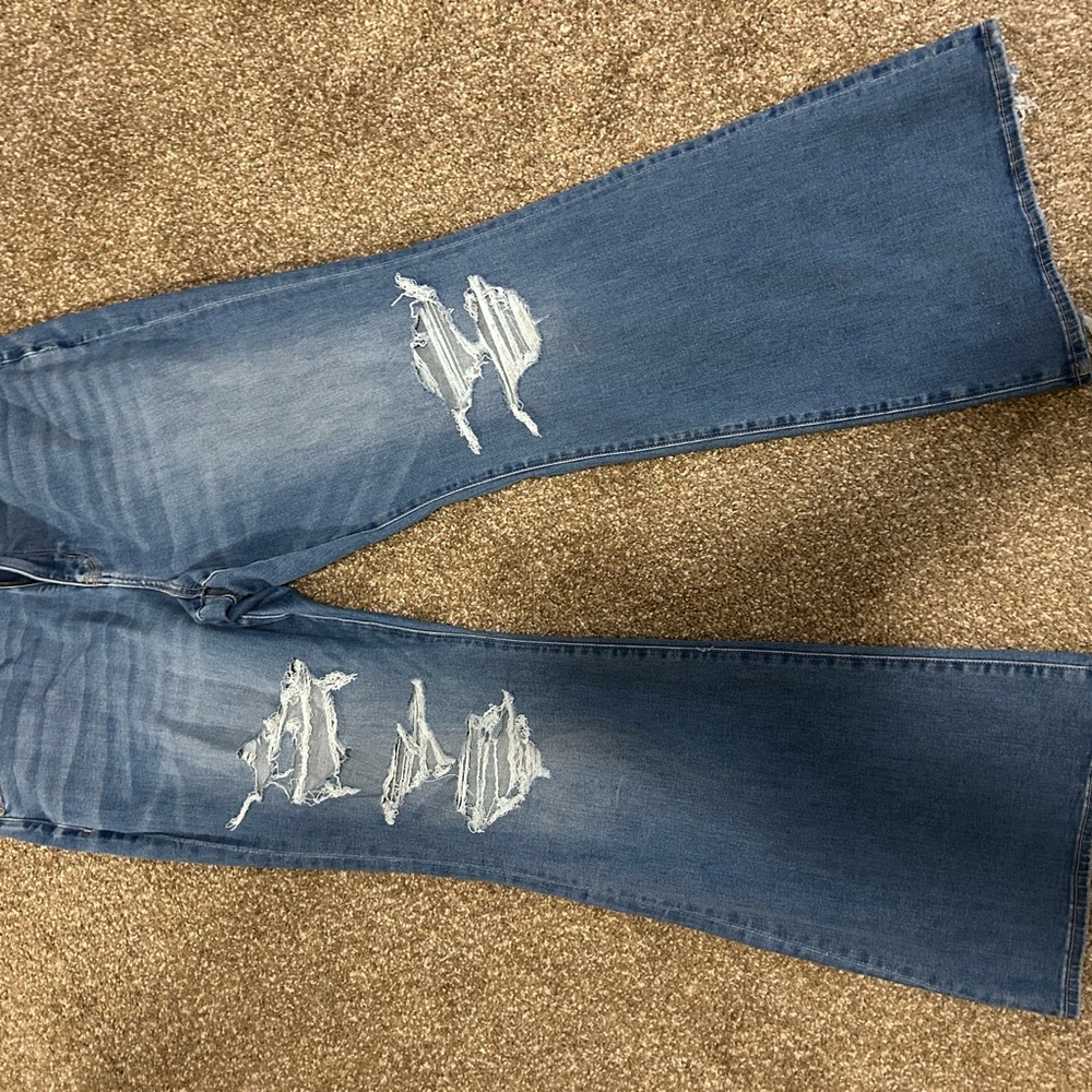 American Eagle Outfitters Distressed Blue Wide Leg Jeans